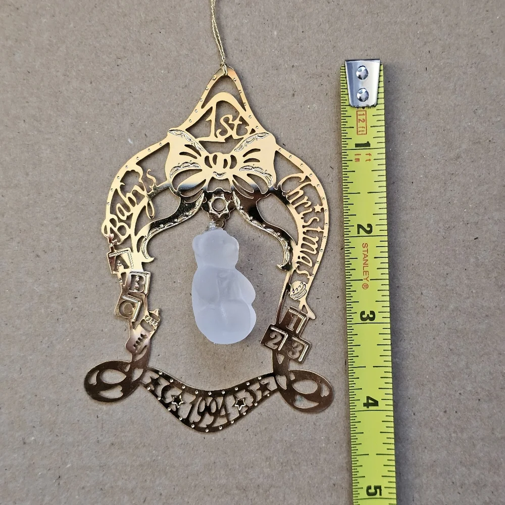 1994 Lenox Baby's 1st Christmas Gold Filigree & Glass Bear Ornament
